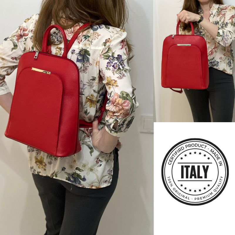 rucsac de dama casual elegant rosu din piele